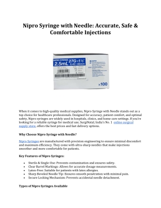 Nipro Syringe with Needle: Accurate, Safe & Comfortable Injections