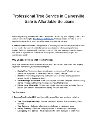 Professional Tree Service in Gainesville _ Safe & Affordable Solutions