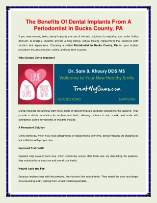 The Benefits Of Dental Implants From A Periodontist In Bucks County, PA