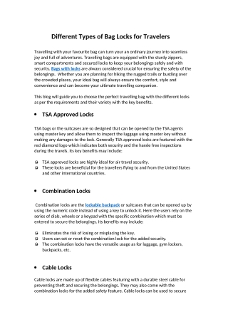 Different Types of Bag Locks for Travelers