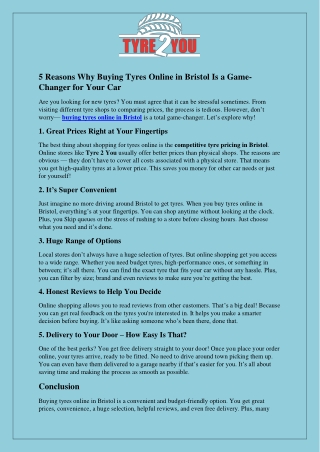 5 Reasons Why Buying Tyres Online in Bristol Is a Game