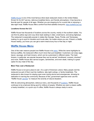 Waffle House Menu and Price 2025 USA