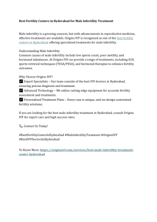 Best Fertility Centers in Hyderabad for Male Infertility Treatment