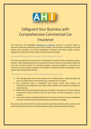 Safeguard Your Business with Comprehensive Commercial Car Insurance