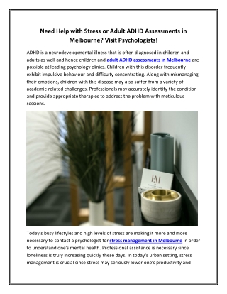 Need Help with Stress or Adult ADHD Assessments in Melbourne Visit Psychologists.docx