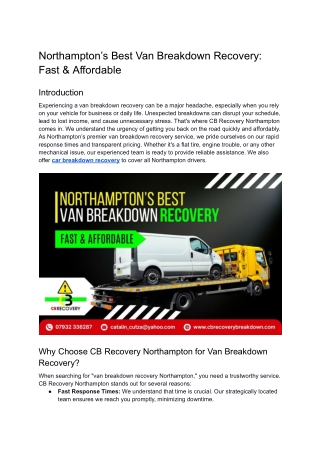 Northampton’s Best Van Breakdown Recovery_ Fast & Affordable