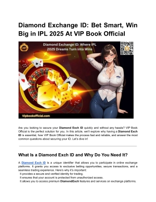 Diamond Exchange ID_ Bet Smart, Win Big in IPL 2025 At VIP Book Official