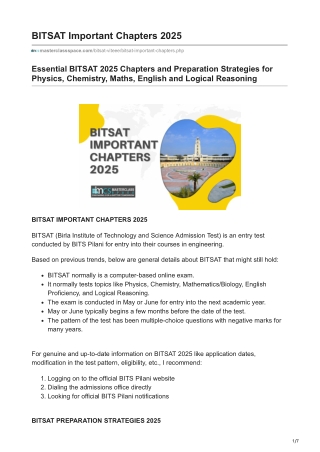 BITSAT Important Chapters 2025