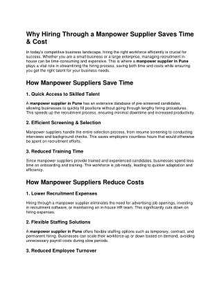 Why Hiring Through a Manpower Supplier Saves Time & Cost