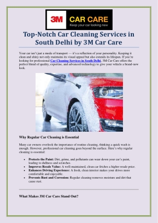 Refresh Your Ride with Expert Car Cleaning Services in South Delhi – 3M Car Care