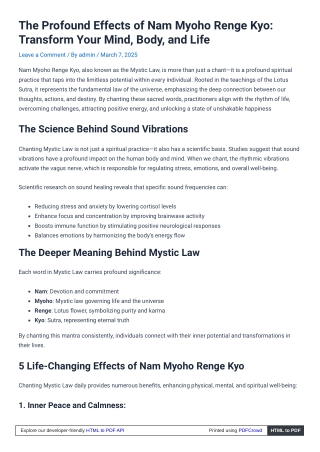 "Nam Myoho Renge Kyo: Unlocking the Power to Transform Your Life"