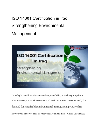 ISO 14001 Certification in Iraq - Strengthening Environmental Management