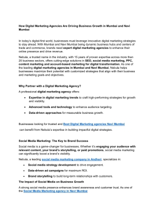 How Digital Marketing Agencies Drive Business Growth in Mumbai and Navi Mumbai