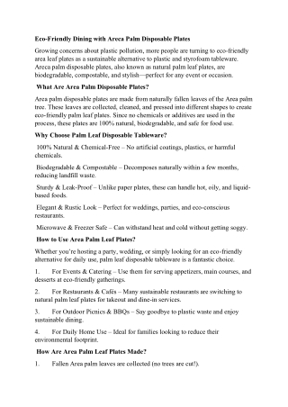 Eco-Friendly Dining with Areca Palm Disposable Plates