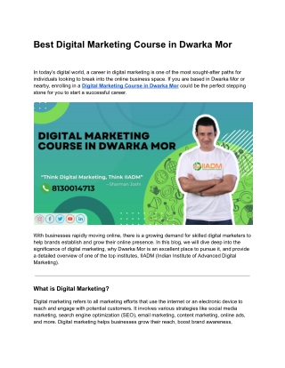 Best Digital Marketing Course in Dwarka Mor in 2025