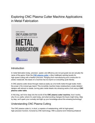 Exploring CNC Plasma Cutter Machine Applications in Metal Fabrication