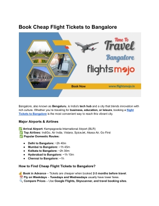 Cheap Flight Tickets to Bangalore