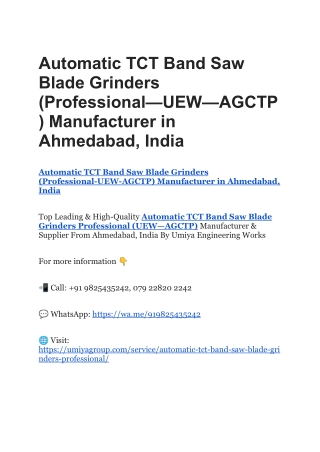 Automatic TCT Band Saw Blade Grinders Manufacturer in Ahmedabad, India