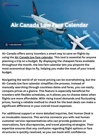 Air Canada Low Fare Calendar