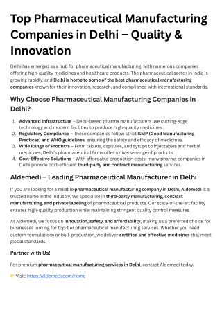 Pharmaceutical Manufacturing Companies in India - Aldemedi