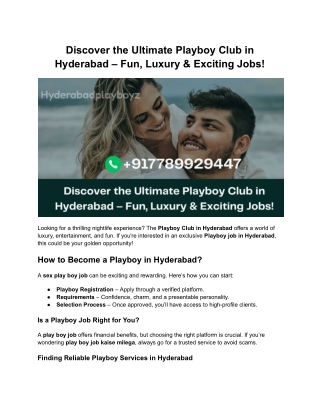 Discover the Ultimate Playboy Club in Hyderabad – Fun, Luxury & Exciting Jobs