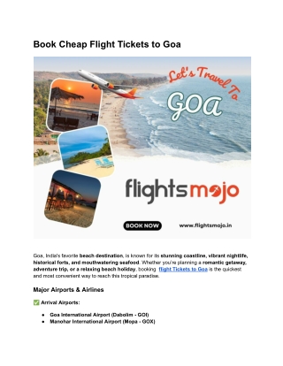 Cheap Flight Tickets to Goa