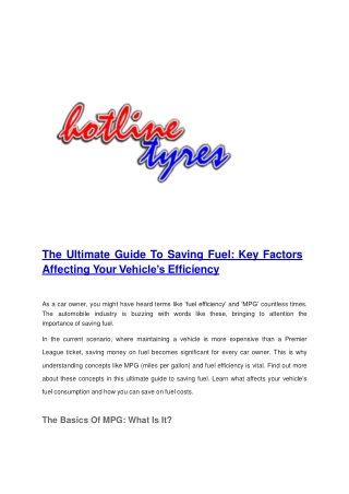 The Ultimate Guide To Saving Fuel_ Key Factors Affecting Your Vehicle’s Efficiency