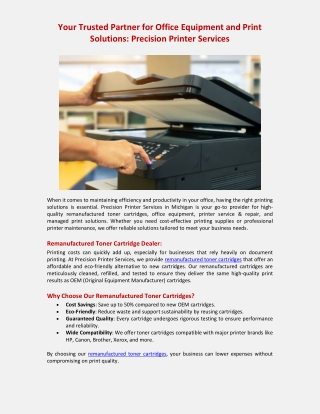 Your Trusted Partner for Office Equipment and Print Solutions - Precision Printer Services