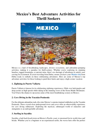 Mexico’s Best Adventure Activities for Thrill Seekers