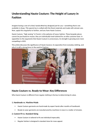 Understanding Haute Couture