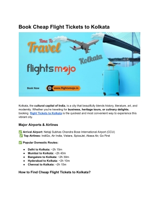 Cheap Flight Tickets to Kolkata