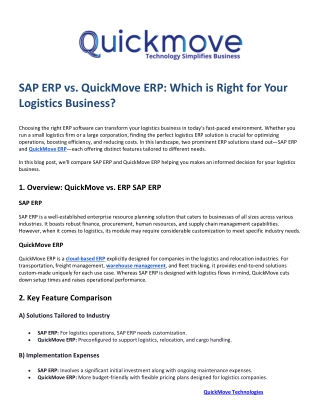 SAP ERP vs. QuickMove ERP: Which is Right for Your Logistics Business?