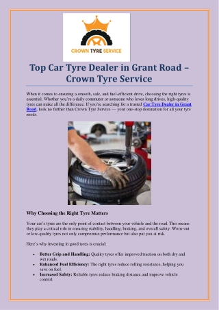 Best Car Tyre Dealer in Grant Road – Crown Tyre Service
