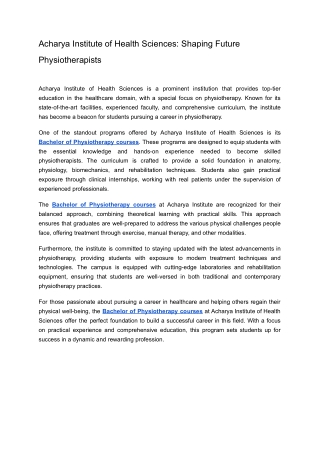 physiotherapy course colleges in bangalore