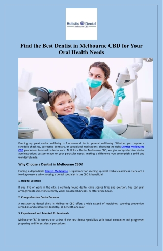 Find the Best Dentist in Melbourne CBD for Your Oral Health Needs