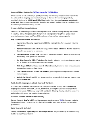 Uratech USA Inc: High-Quality CNC Tool Storage for VDI30 Holders