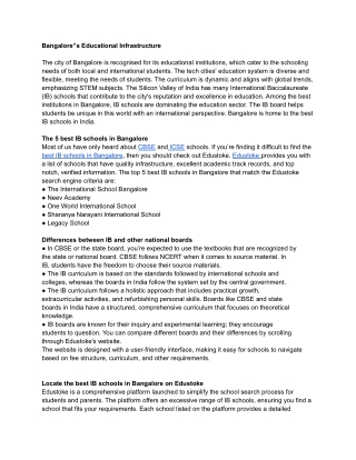 12 Best IB Schools in Bangalore With Fees, Admissions, Reviews 2025-2026