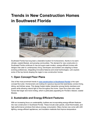 Trends in New Construction Homes in Southwest Florida