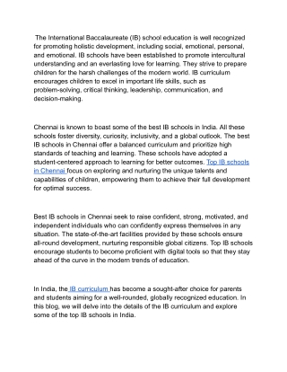 IB Schools in Chennai 2025-2026 - Fees, Reviews, Admission, Results