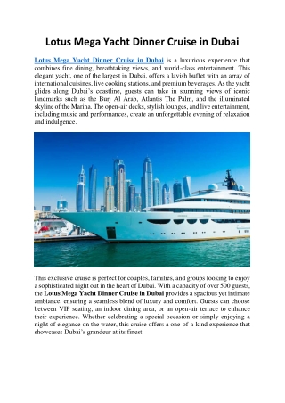 Lotus Mega Yacht Dinner Cruise in Dubai