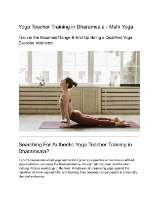Yoga Teacher Training in Dharamsala - Mahi Yoga's Spiritual Training
