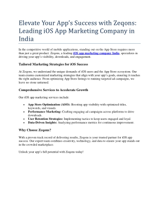 Elevate Your Apps Success with Zeqons Leading iOS App Marketing Company in India