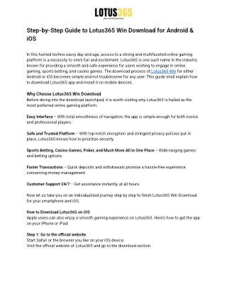 Step-by-Step Guide to Lotus365 Win Download for Android & iOS