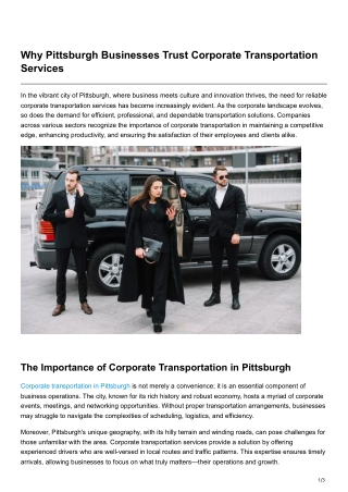 Why Pittsburgh Businesses Trust Corporate Transportation Services