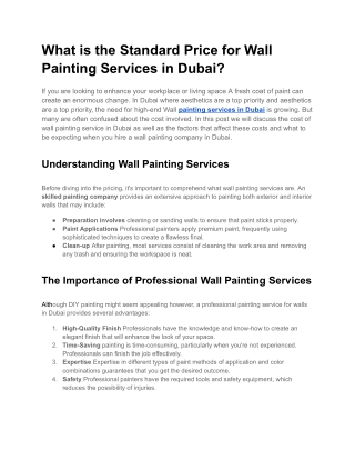 What is the Standard Price for Wall Painting Services in Dubai
