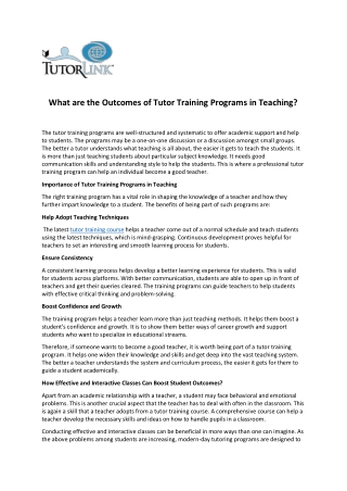 What are the Outcomes of Tutor Training Programs in Teaching (1)