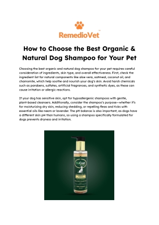 How to Choose the Best Organic & Natural Dog Shampoo for Your Pet