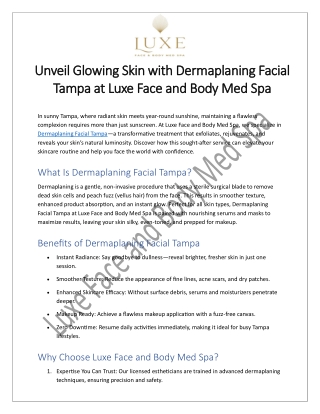 Unveil Glowing Skin with Dermaplaning Facial Tampa