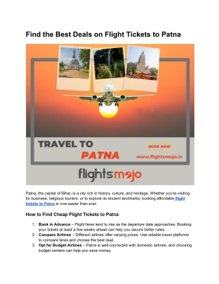 Best Deals on Flight Tickets to Patna