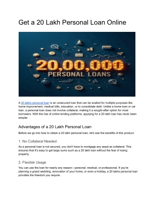 Get a 20 Lakh Personal Loan Online